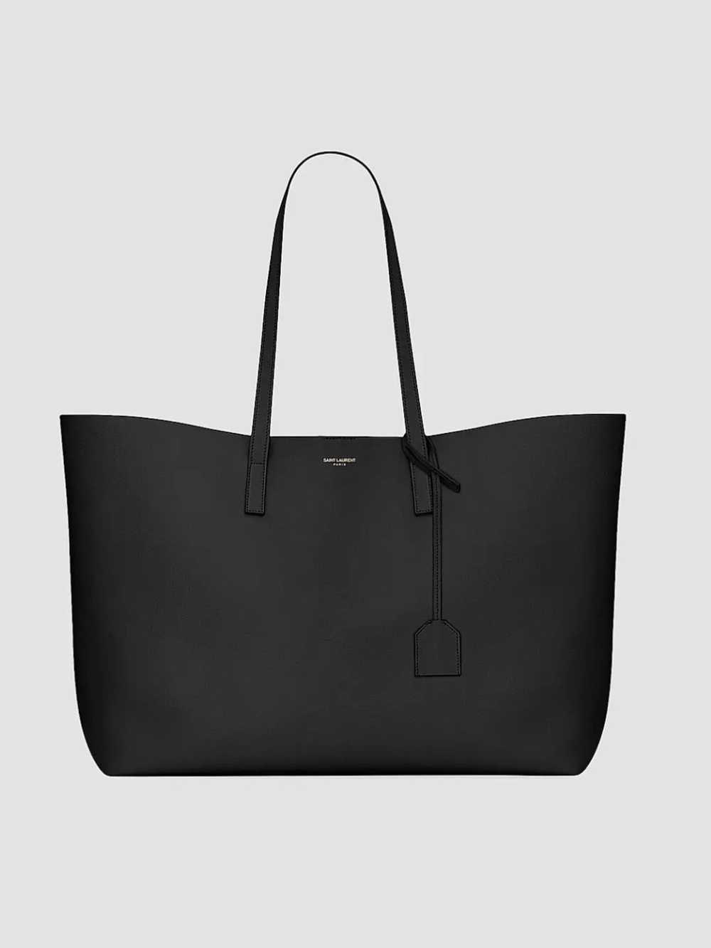 Saint Laurent Black Leather Large Tote with Tag Charm